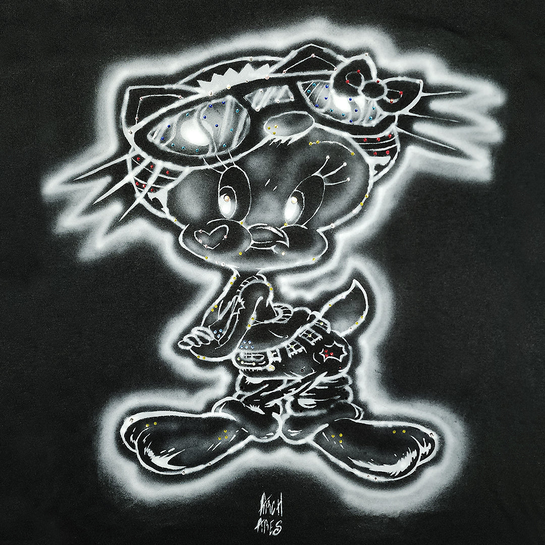 Ghost Tweety Bird Hello Kitty Airbrushed T-Shirt (BLING BLING)